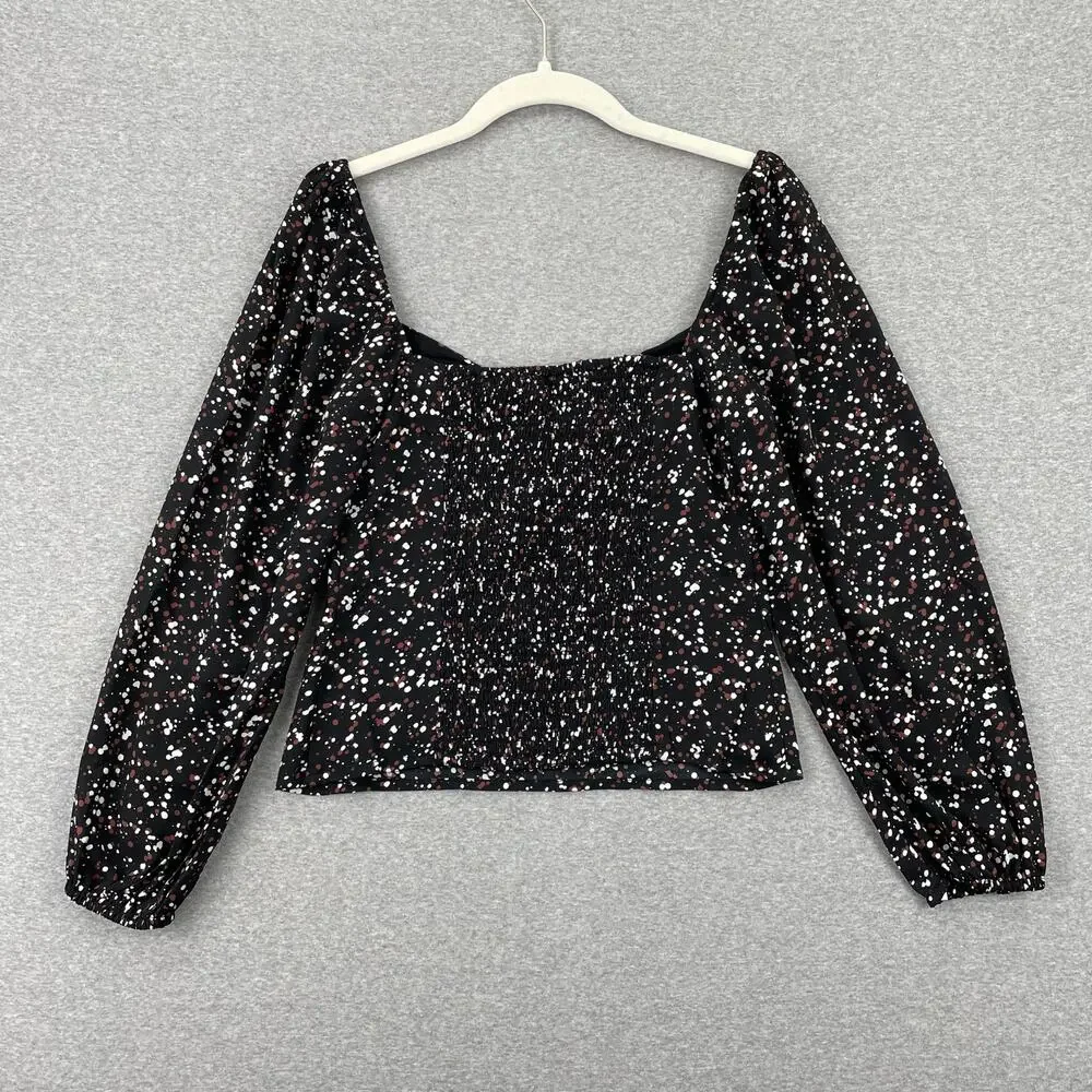 Abercrombie & Fitch Top Womens S Black Sweetheart Neck Speckled Tie Front NWT